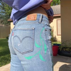 Reworked jeans with cute painted details size 28